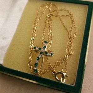 May birthstone cross necklace